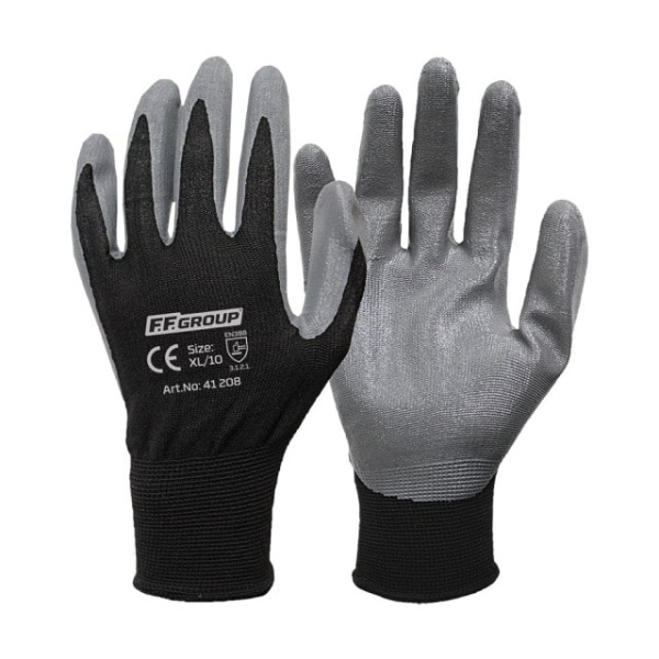 Γάντια Νιτριλίου Πολυεστερικά 10'' XL Μαύρα - Γκρί FF Group (41208)