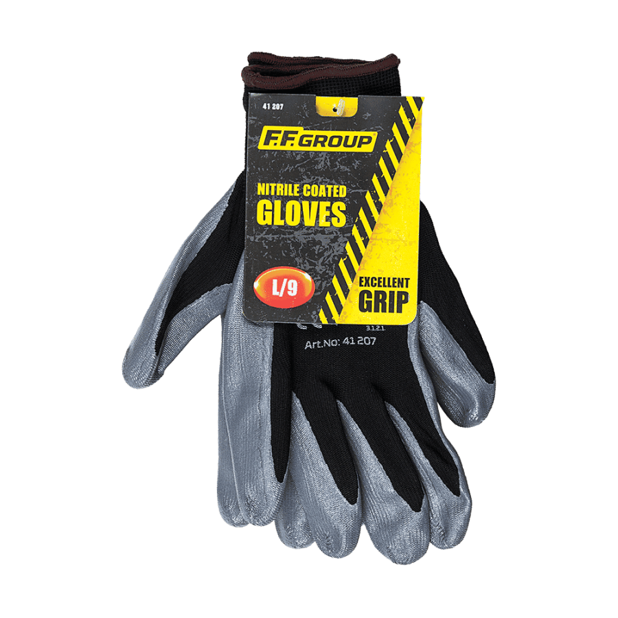 Γάντια Νιτριλίου Πολυεστερικά 10'' XL Μαύρα - Γκρί FF Group (41208)