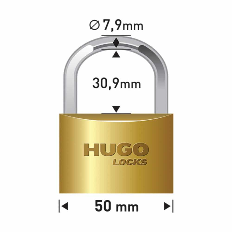 Λουκέτο Ορειχάλκινο Hugo Key Alike 2Τμχ. Με 3 Κλειδιά BR 50mm (60209)