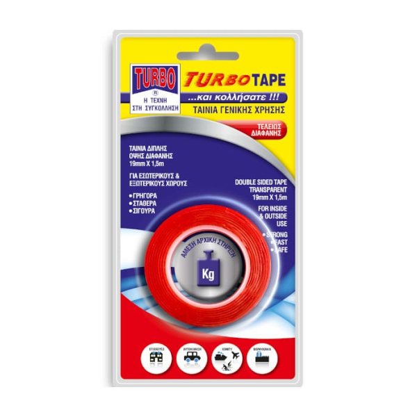 Turbo Tape Διπλής Όψεως 19mm x 1.5m Διαφανής Blister (3008511906)