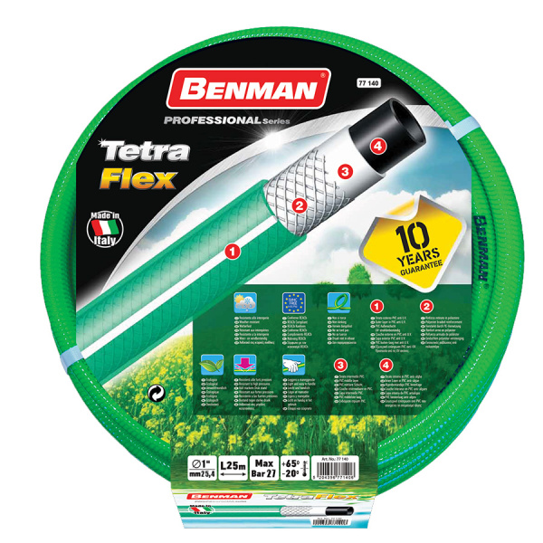 Λάστιχο Tetraflex 1'' x 25 Μέτρα (Πράσινη & Λευκή Ρίγα) Benman 77148