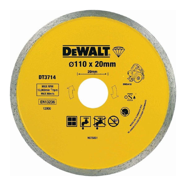 Διαμαντόδισκος Κοπής Πλακιδίων DW 110Χ20Χ1.6mm Ύψος 5mm (DT3714) DEWALT