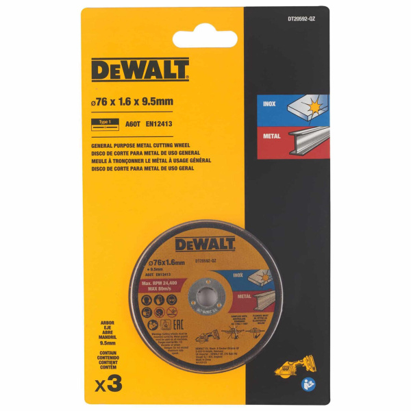 Δίσκοι Κοπής Inox Σε Καρτέλα 3Τεμ DW 76*1.6*10mm(DT20592) DEWALT