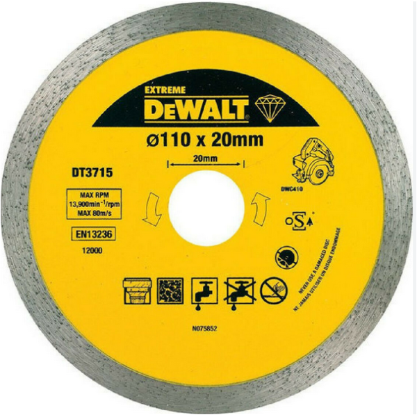 Διαμαντόδισκος Κοπής Πλακιδίων DW 110Χ20Χ1.6mm Ύψος 8mm (DΤ3715) DEWALT